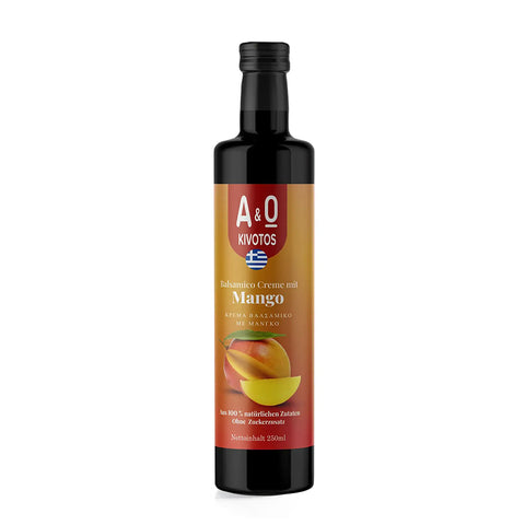 Balsamico mit Mango 250 g – fruchtig-exotischer Balsamico-Essig mit intensiver Mango-Note, perfekt für mediterrane Salate und Dressings.