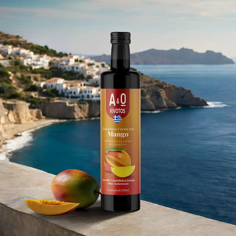 Balsamico mit Mango 250 g – exotisch-fruchtiger Balsamico-Essig mit intensiver Mango-Note, ideal für mediterrane Salate und Dressings.