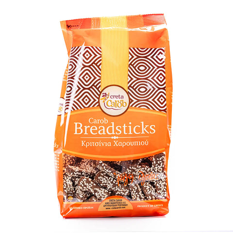 Creta Carob Brotsticks mit Sesam 200 g – knusprige mediterrane Brotsticks mit natürlichem Johannisbrotgeschmack und feinem Sesam, ideal als Snack oder Beilage.