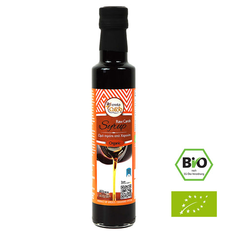 Creta Carob BIO Sirup Der Klassiker 350 g – milder und natürlicher Johannisbrot-Sirup mit authentischem mediterranen Aroma, ideal für Desserts und Getränke.