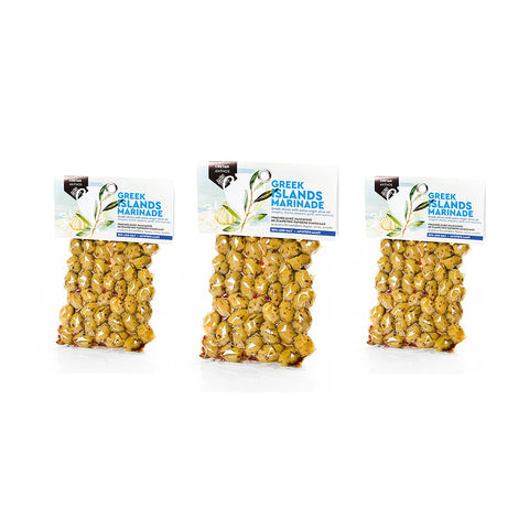3er Vorteilsset zum Sparpreis Cretan Anthos Grüne Chalkidiki Oliven mit Greek Island Marinade 220 g – aromatische mediterrane Oliven in würziger Greek Island Marinade, perfekt für Salate und Feinschmecker.