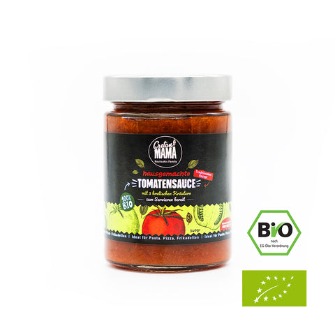 Cretan MAMA BIO hausgemachte Tomatensauce, 340 g – traditionell gekochte, aromatisch-würzige Sauce aus sonnenverwöhnten kretischen Tomaten