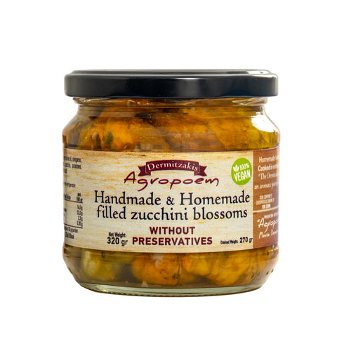 Handgemachte vegane Zucchiniblüten – feine mediterrane Delikatesse mit frischer Füllung aus Kräutern und Gemüse, traditionell und rein pflanzlich.