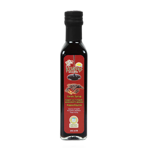 Kurtes Carob Sirup Der Kräftige 250 ml – intensiver Johannisbrot-Sirup mit vollmundigem Aroma, perfekt für mediterrane Desserts und Getränke.