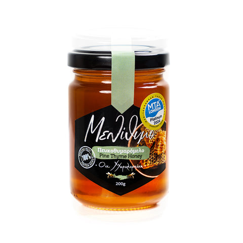 Melithymo Thymian- und Kiefernhonig 200 g – hochwertiger mediterraner Honig mit intensivem Thymian- und Kieferngeschmack, naturbelassen und aromatisch.