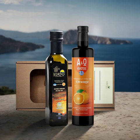 Produktpaket Mediterrane Genussbox Orange – hochwertige Zusammenstellung feiner mediterraner Delikatessen mit sonnengereifter Orangen-Note für besonderen Genuss.