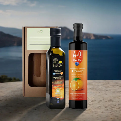 Produktpaket Mediterrane Genussbox Orange – erlesene Auswahl mediterraner Spezialitäten mit fruchtig-frischer Orangen-Note für puren Genuss.