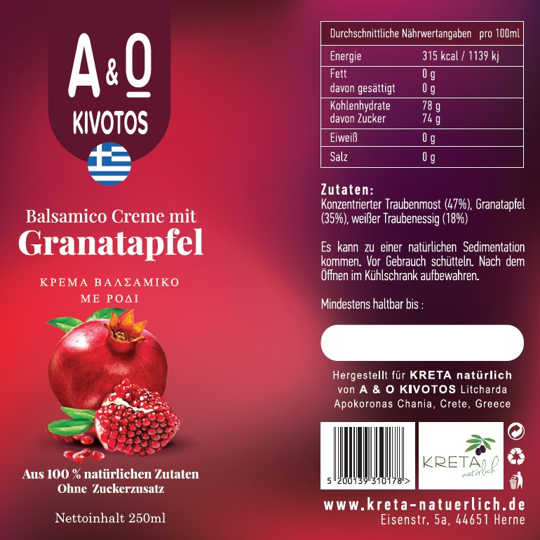 Label Balsamico Creme Granatapfel