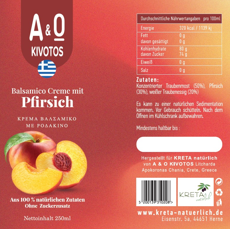 Label Balsamico Creme Pfirsich