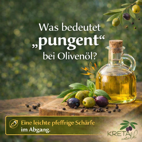Eine wichtige Frage beim Olivenöl, Was bedeutet pungent. Setting mit Olivenöl in der Natur.