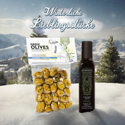Griechische Lieblingsstücke Set – winterliche Edition im Geschenkdesign, hochwertige Feinkost aus Kreta