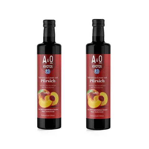 2er Spar Set - Balsamico mit Pfirsich 250 g – aromatischer Balsamico-Essig mit süßer Pfirsich-Note, perfekt für mediterrane Salate und Dressings.