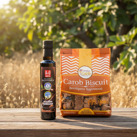 Carob Set aus Kreta – Kombination aus Carob Sirup und Carob Biscuits