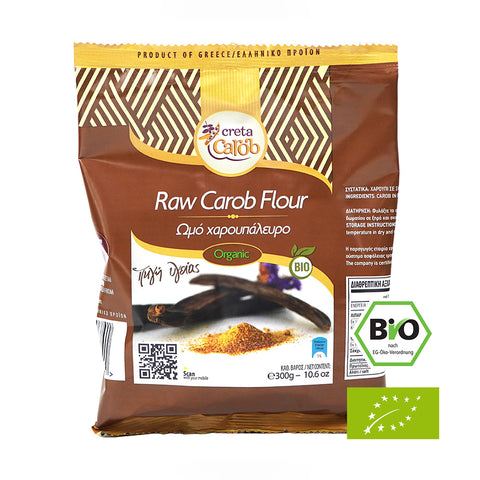 Creta Carob BIO - Johannisbrotmehl Raw Carob Flour 300 g – hochwertiges rohes Johannisbrotmehl aus Kreta, ideal für gesundes Backen und Kochen.