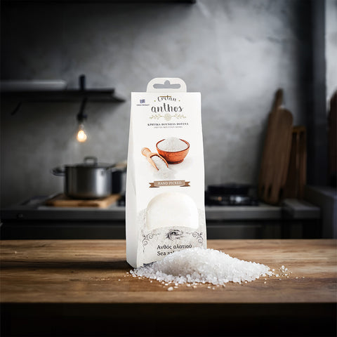 Cretan Anthos Meersalz Flakes Refill 200 g – knusprige Meersalzflocken aus Kreta, verfeinert mit aromatischen mediterranen Kräutern.