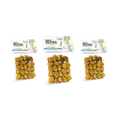 Authentische griechische Oliven mit Kräutern und einer leichten Zitrusnote im 3er Set zum Vorteilspreis