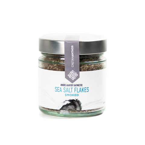 Cretan Anthos Meersalz Flakes geräuchert 200 g – aromatische, knusprige geräucherte Meersalzflocken aus Kreta, ideal zum Verfeinern von mediterranen Gerichten.