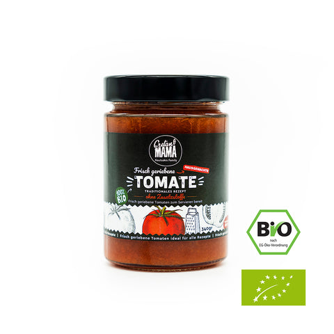 Cretan MAMA BIO - geriebene Tomate, 340 g – fruchtig-aromatische, fein passierte Tomaten aus Kreta für authentischen mediterranen Genuss