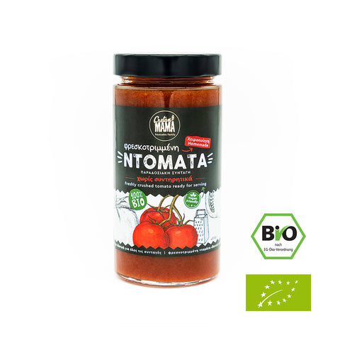 Cretan MAMA BIO - geriebene Tomate, 480 g – sonnengereifte, fein passierte Tomaten aus Kreta für authentisch-fruchtige mediterrane Gerichte