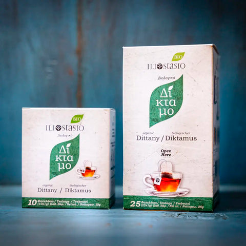 BIO Kräutertee im Teebeutel. Dier endemisch auf Kreta wachsende Diktamus im praktischen Teebeutel, direkt zum Aufgießen.