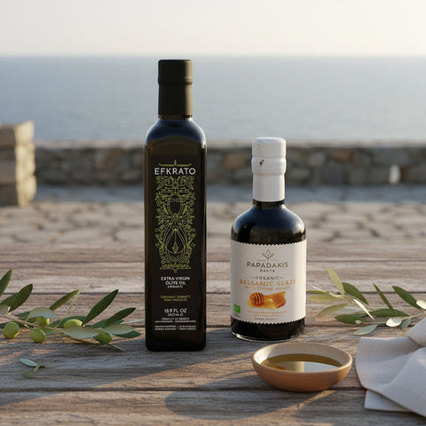 BIO Selection Olivenöl high phenolic & Balsamico Creme Thymian Honig aus Kreta – hochwertiges Duo für mediterrane Küche, direkt von kretischen Familienbetrieben