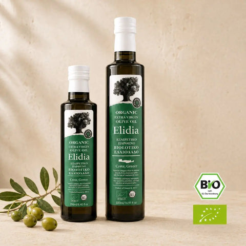 BIO Elidia unser hochwertiges extra natives Olivenöl aus der Region Chania. Grasig frisch. 