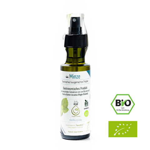 Eptastiktos BIO Just a drop Minze. Naturreines Aromaöl mit intensiv-frischer Minze, ideal für mediterrane Küche, Getränke &  Desserts.