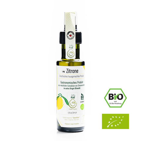 BIO Just a drop Olivenöl mit Zitrone – naturreines Zitronenöl für Dressings, Desserts und mediterrane Gerichte, 100 ml.