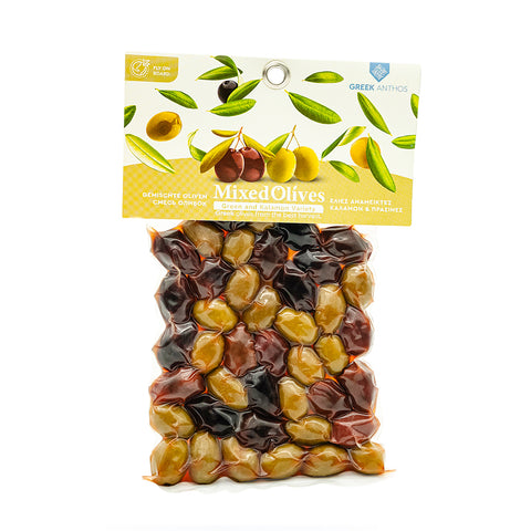 Gemischte grüne und schwarze Oliven - handverlesene kretische Oliven in Premiumqualität, aromatisch für Salate, Mezze und als Snack