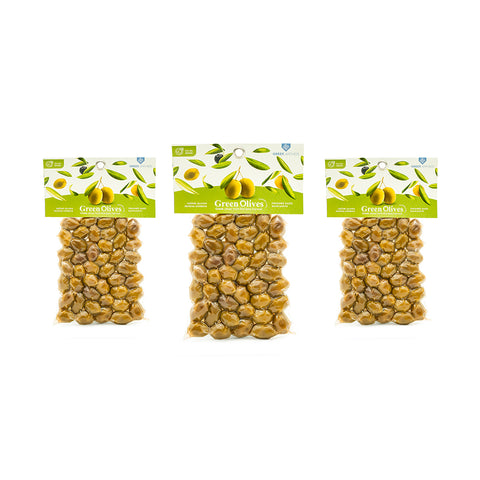 GREEK ANTHOS grüne Oliven im 3er-Vorteilspaket – handverlesene Oliven aus Griechenland, aromatisch und naturbelassen von KRETA natürlich.