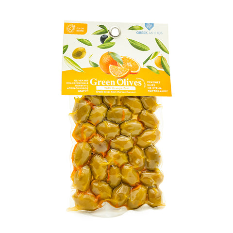 Grüne Olive mit Orange
