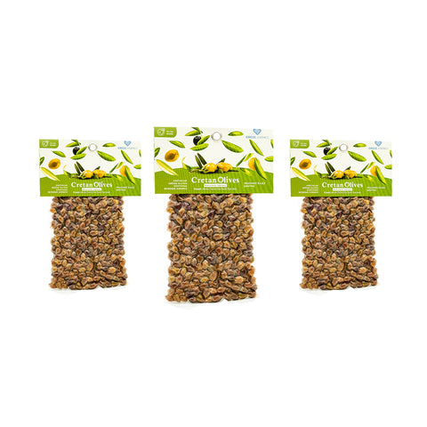 3er Vorteilsset besonders günstig - Kretische Oliven - die kleine Koroneiki Olive meist zu Öl verarbeitet. Bei KRETA natürlich auch zum direkten Verzehr zu finden. Intensiv aromatisch, ein Geschmackserlebnis der besonderen Art. 