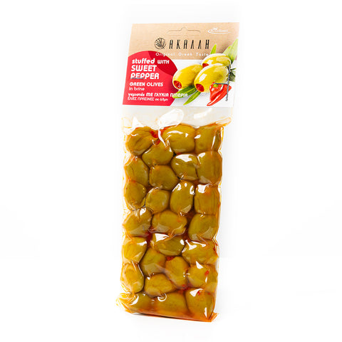 Grüne Chalkidiki Oliven mit Paprika