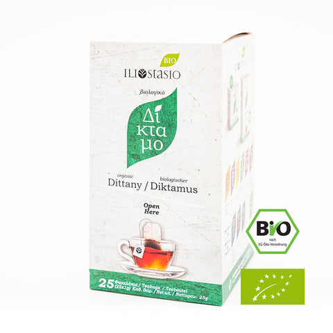 Iliostasio BIO Diktamus Tee, die große Packung mit  25 Teebeuteln – aromatischer kretischer Kräutertee mit wohltuender Wirkung, ideal zur Entspannung und Förderung des Wohlbefindens.