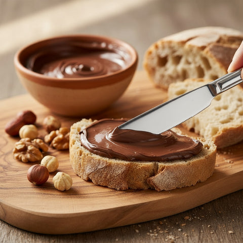 Nussiger Aufstrich auf frischem Brot – cremig, aromatisch und natürlich hergestellt. Authentischer Genuss aus Kreta mit KRETA natürlich.