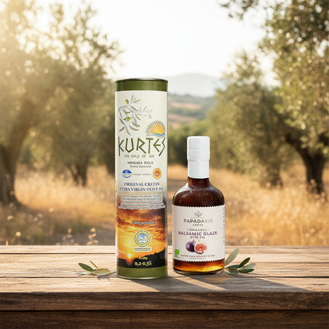 Kretisches Duo Klassik – Olivenöl und BIO Balsamico Creme Feige aus Kreta, hochwertiges Set für mediterrane Küche und authentische Genussmomente