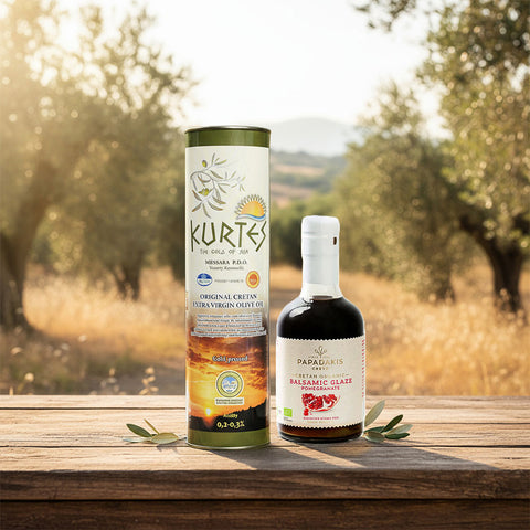 Kretisches Duo Klassik – Olivenöl und BIO Balsamico Creme Granatapfel aus Kreta, hochwertiges Set für mediterrane Küche und authentische Genussmomente