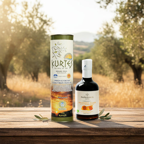 Kretisches Duo Klassik – Olivenöl und BIO Balsamico Creme mit Thymian Honig aus Kreta, hochwertiges Set für mediterrane Küche und authentische Genussmomente