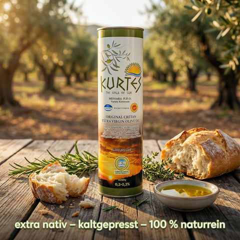 Extra natives Olivenöl aus der Messara, kaltgepresst, aromatisch und ausgewogen im Geschmack