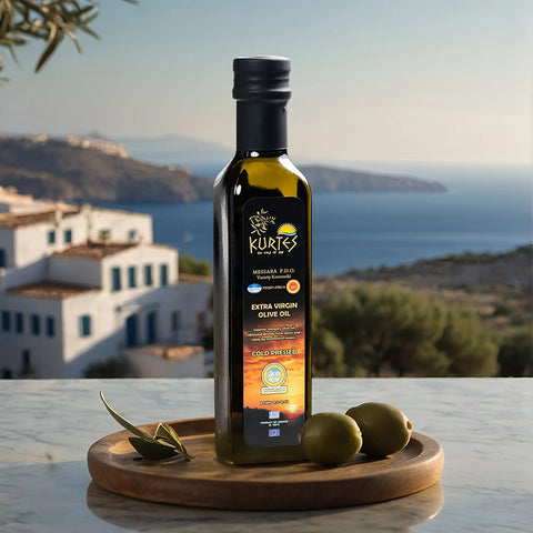250 ml extra natives Olivenöl MOOD mit Blick aufs kretische Dorf und das Meer. 