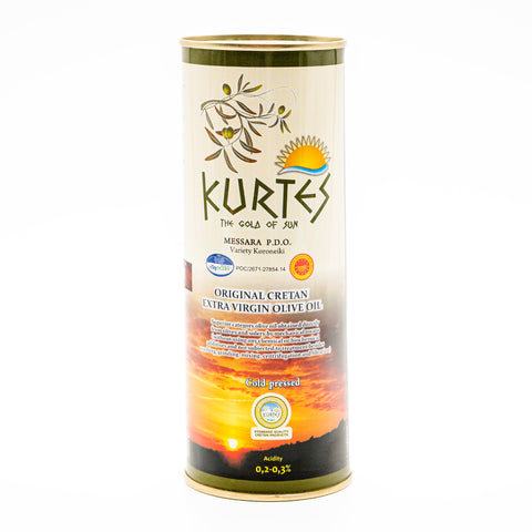 Kurtes extra natives Olivenöl PDO Messara in der 0,5 Liter Schmuckdose