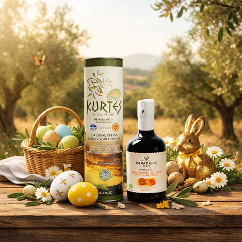Extra natives Olivenöl mit Balsamico Essig Honig als exklusives Osterset