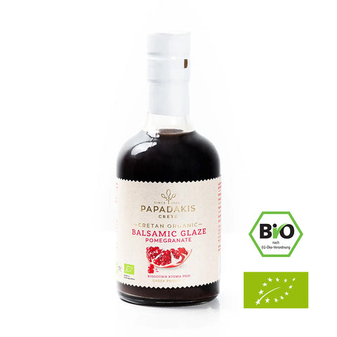 BIO Balsamico Essig Creme Granatapfel – fruchtige Balsamic Glaze aus nur drei natürlichen Zutaten, ideal zum Verfeinern von Salaten, Gemüse und süßen Kreationen