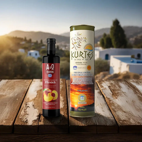 Produktpaket Mediterranes Genusspaket Pfirsich – feine Auswahl mediterraner Spezialitäten mit süß-fruchtiger Pfirsich-Note für besonderen Genuss.