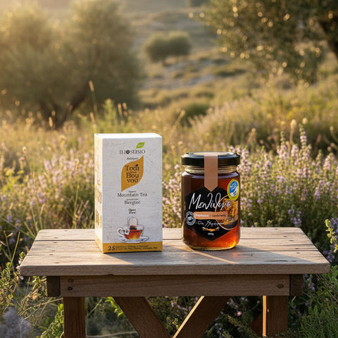 Siga Siga Set – griechischer Bergtee im Teebeutel und Carob Honig aus Kreta