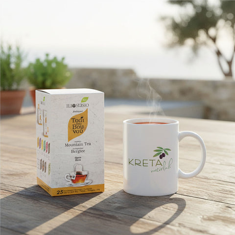 KRETA natürlich Tasse mit BIO  Mountain TEa Bergteetee im Teebeutel – kretischer Teemoment Set